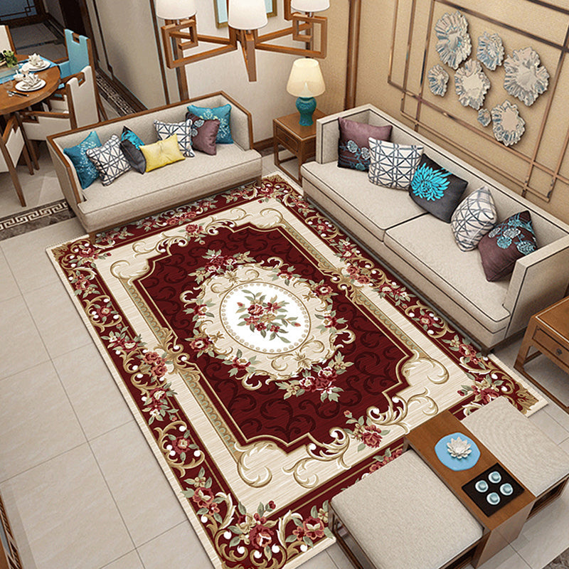 Lisslune | Classic printed rug with floral pattern multicolored indoor rug non-slip backing pet-friendly rug