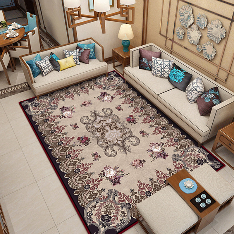 Lisslune | Classic printed rug with floral pattern multicolored indoor rug non-slip backing pet-friendly rug