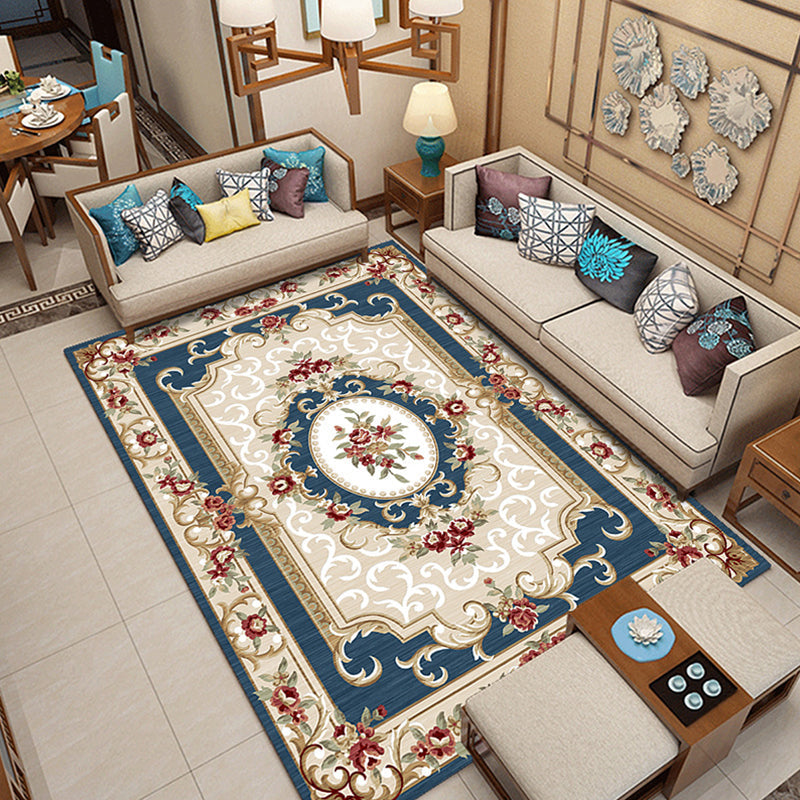 Lisslune | Classic printed rug with floral pattern multicolored indoor rug non-slip backing pet-friendly rug