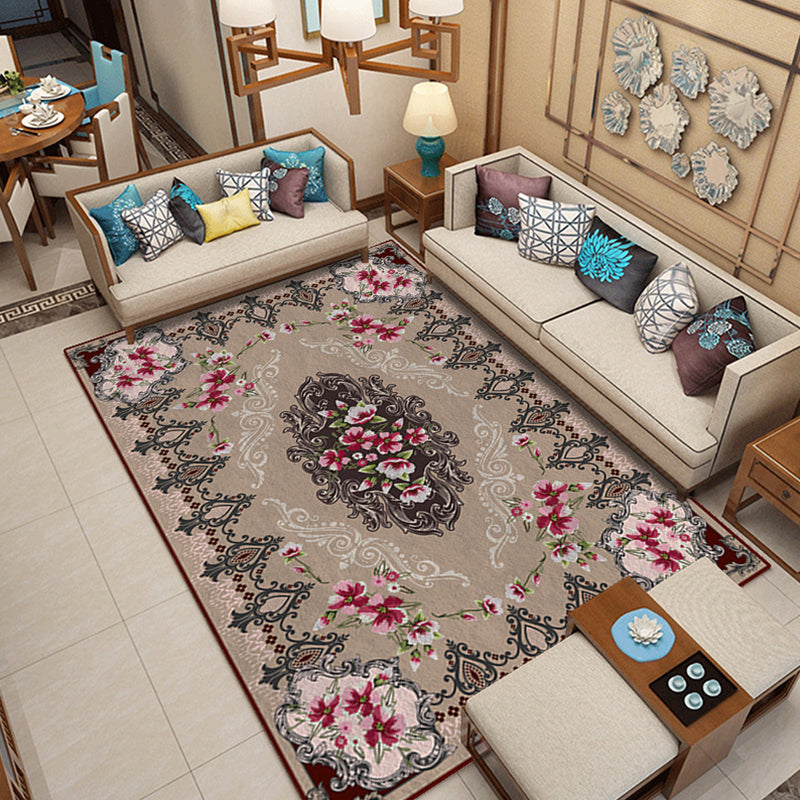Lisslune | Classic printed rug with floral pattern multicolored indoor rug non-slip backing pet-friendly rug