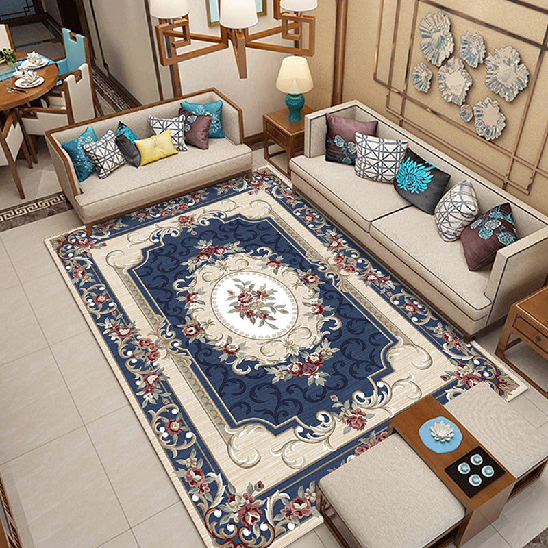 Lisslune | Classic printed rug with floral pattern multicolored indoor rug non-slip backing pet-friendly rug