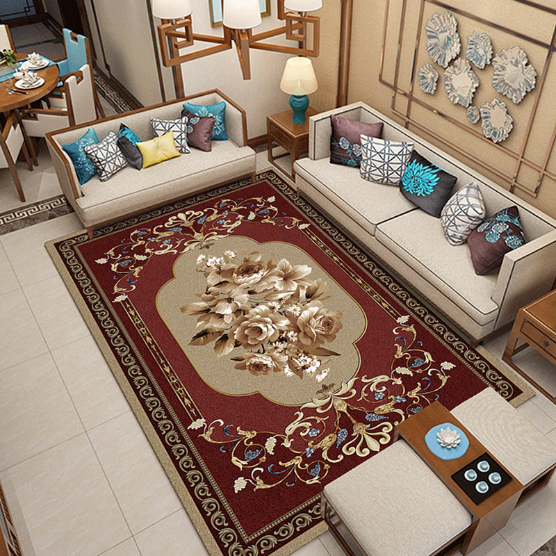 Lisslune | Classic printed rug with floral pattern multicolored indoor rug non-slip backing pet-friendly rug