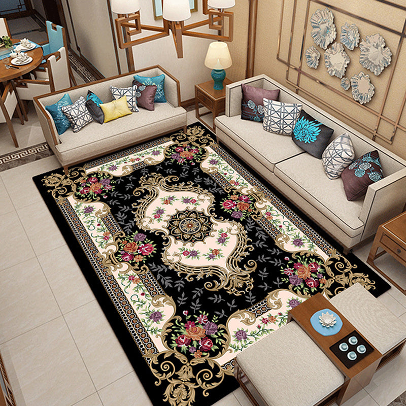 Lisslune | Classic printed rug with floral pattern multicolored indoor rug non-slip backing pet-friendly rug