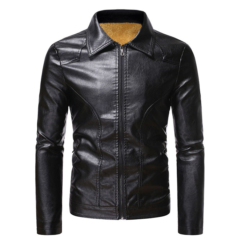 Men's Elegant Synthetic Leather Jacket with Warm Lining Lisslune