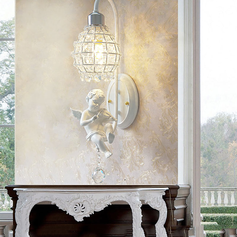 Skørter | 1 Light Wall Sconce Light with Globe Crystal and Angel Decoration Simple Corridors Wall Mounted Light in White