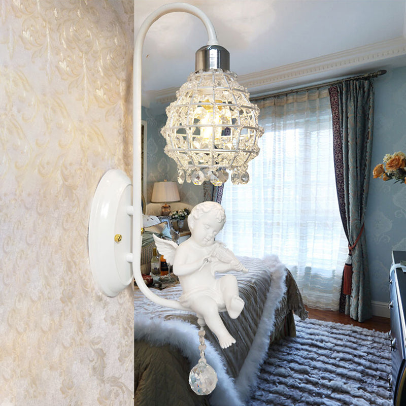Skørter | 1 Light Wall Sconce Light with Globe Crystal and Angel Decoration Simple Corridors Wall Mounted Light in White