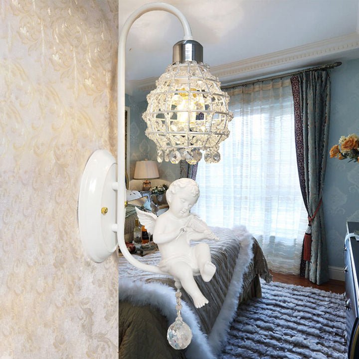Skørter | 1 Light Wall Sconce Light with Globe Crystal and Angel Decoration Simple Corridors Wall Mounted Light in White