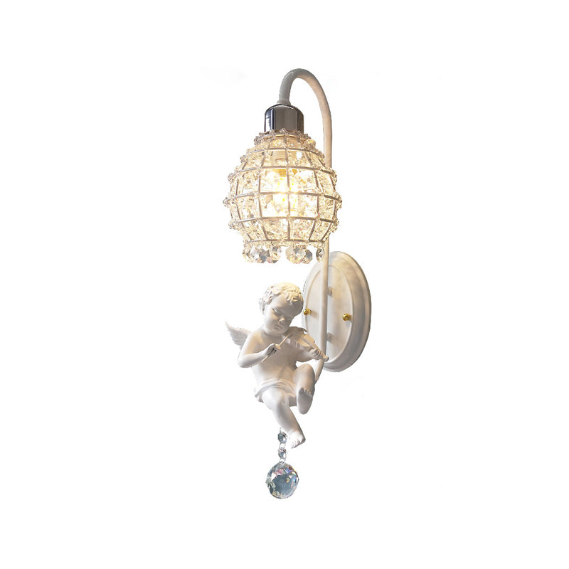 Skørter | 1 Light Wall Sconce Light with Globe Crystal and Angel Decoration Simple Corridors Wall Mounted Light in White