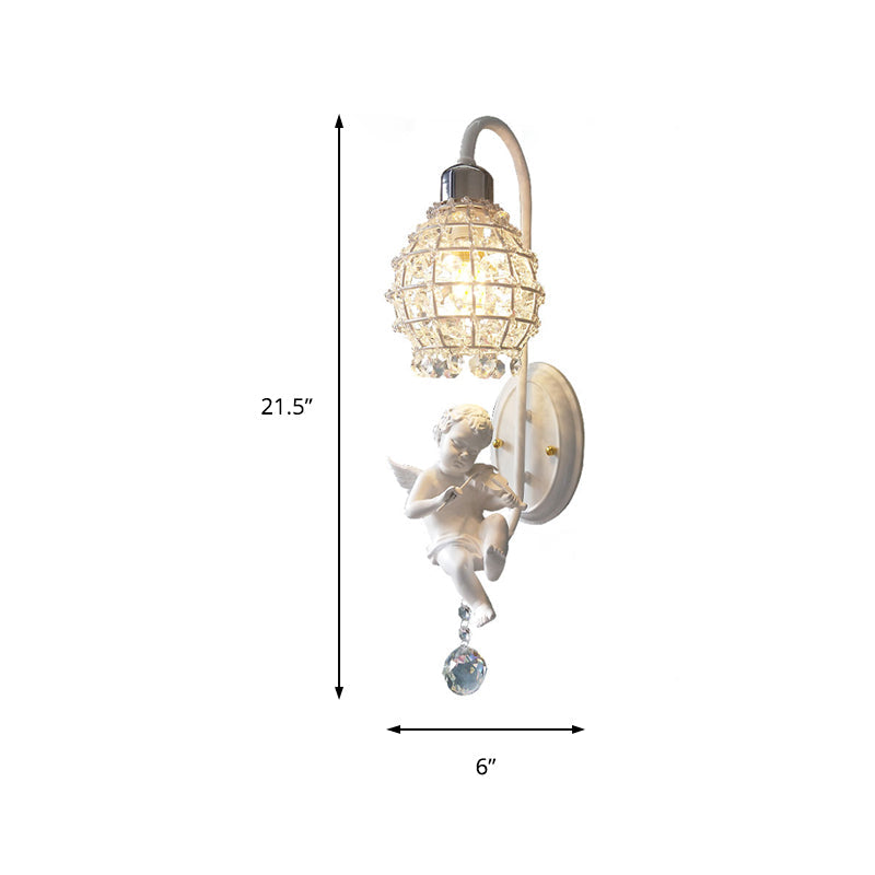 Skørter | 1 Light Wall Sconce Light with Globe Crystal and Angel Decoration Simple Corridors Wall Mounted Light in White