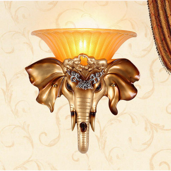 Skørter | Vintage Flared Wall Mount Light 1 Light Glass Sconces Light Fixture with Golden Resin Elephant Base