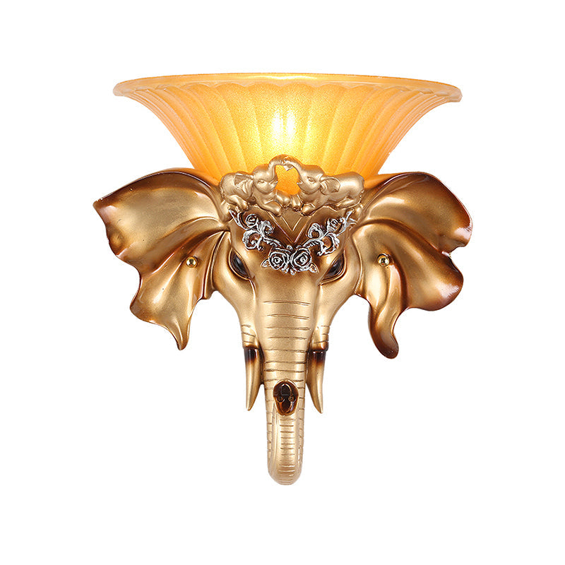 Skørter | Vintage Flared Wall Mount Light 1 Light Glass Sconces Light Fixture with Golden Resin Elephant Base