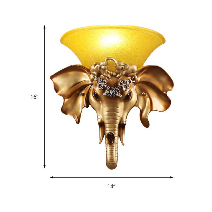 Skørter | Flared Living Room Wall Mount Light Antique Glass 1 Light Gold Wall Lamp with Resin Elephant Base