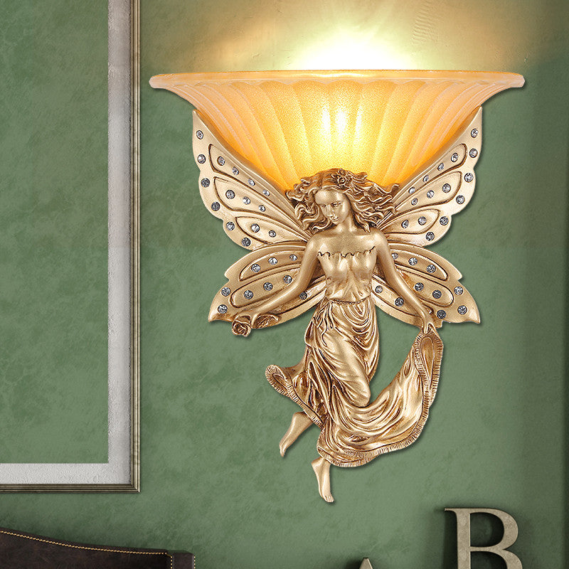 Skørter | 1 Light Wall Lamp Light Vintage Flared Glass Wall Lamp with Golden Resin Spirit Base