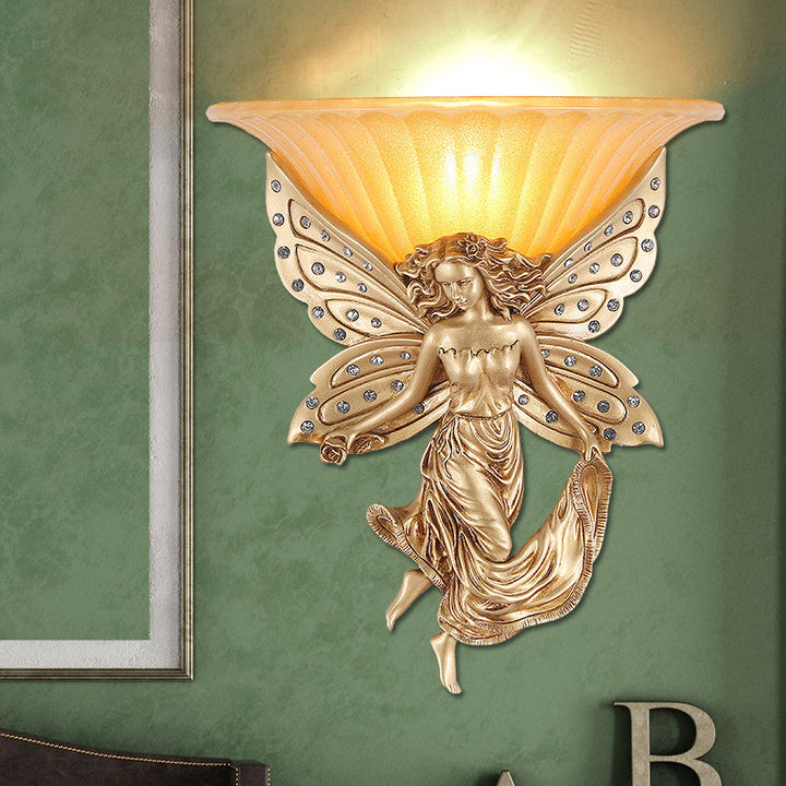 Skørter | 1 Light Wall Lamp Light Vintage Flared Glass Wall Lamp with Golden Resin Spirit Base