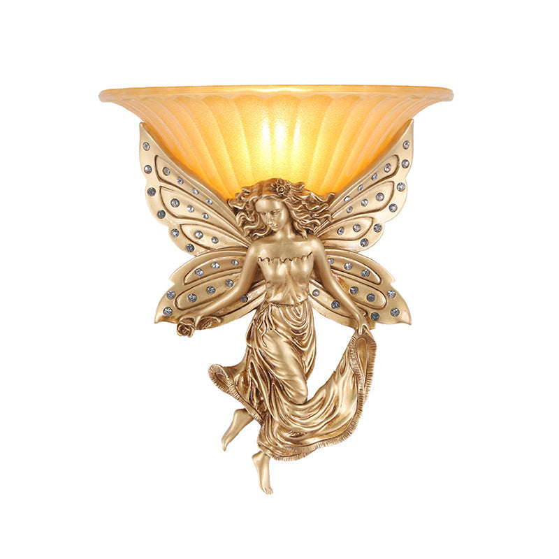 Skørter | 1 Light Wall Lamp Light Vintage Flared Glass Wall Lamp with Golden Resin Spirit Base