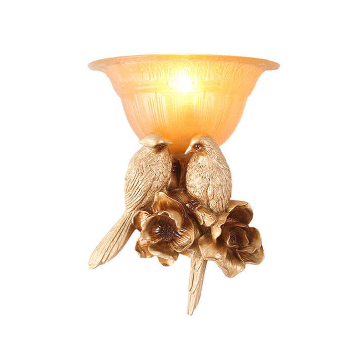 Skørter | Frosted Glass Flared Wall Light Fixture Antique 1 Light Hall Wall Lamp with Gold Bird Decoration