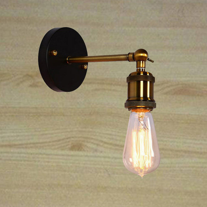 Lisslune | Antique Brass Naked Bulb Base Wall Lamp Industrial Metal 1 Head Garage Wall Lamp with Rotatable Arm