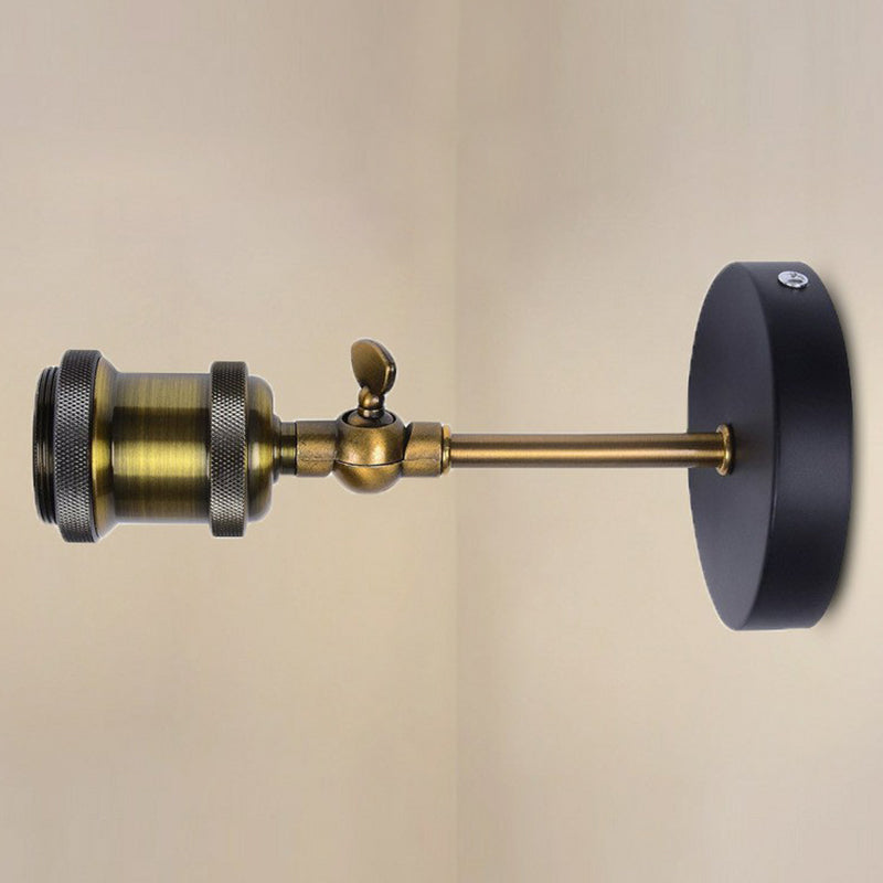 Lisslune | Antique Brass Naked Bulb Base Wall Lamp Industrial Metal 1 Head Garage Wall Lamp with Rotatable Arm