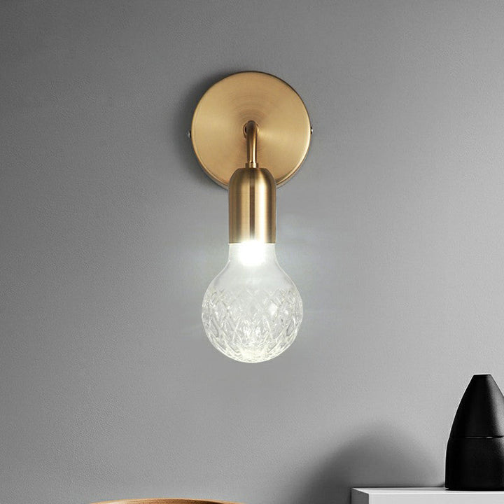 Lisslune | Industrial Style Bulb-Shaped Wall Lamp Single Pane Glass Wall Lamp Fixture in Brass