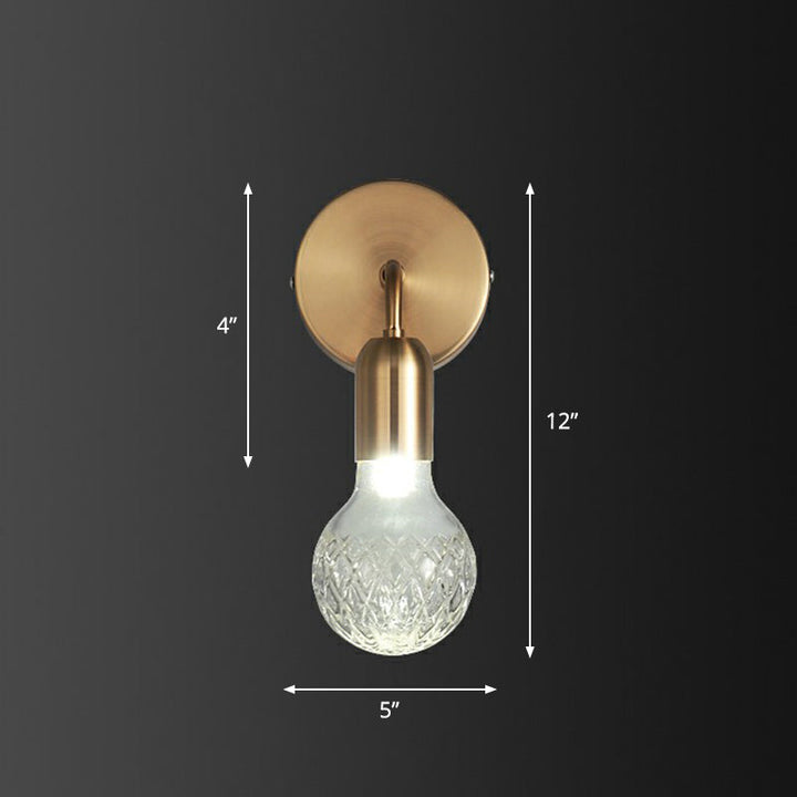 Lisslune | Industrial Style Bulb-Shaped Wall Lamp Single Pane Glass Wall Lamp Fixture in Brass