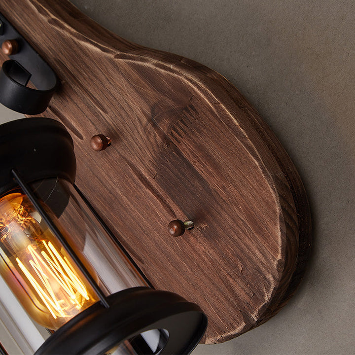 Lisslune | Nautical Novelty Guitar Wall Light Fixture 1-Light Wooden Sconce with Lantern Lampshade