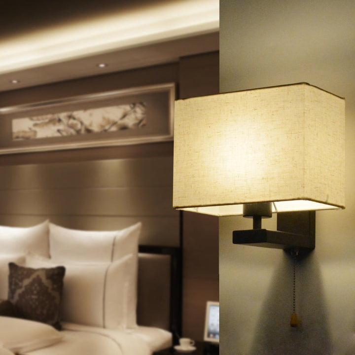Lisslune | Fabric Rectangular Wall Lamp Simple Style 1 Bulb Beige Wall Light for Nightstand