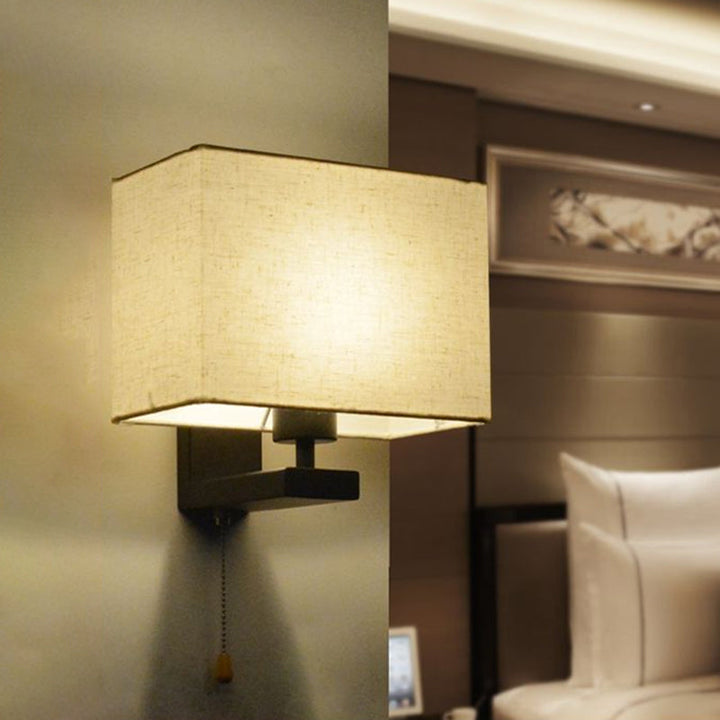 Lisslune | Fabric Rectangular Wall Lamp Simple Style 1 Bulb Beige Wall Light for Nightstand