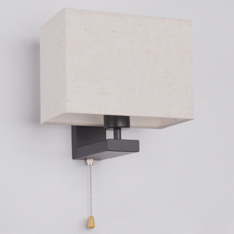 Lisslune | Fabric Rectangular Wall Lamp Simple Style 1 Bulb Beige Wall Light for Nightstand