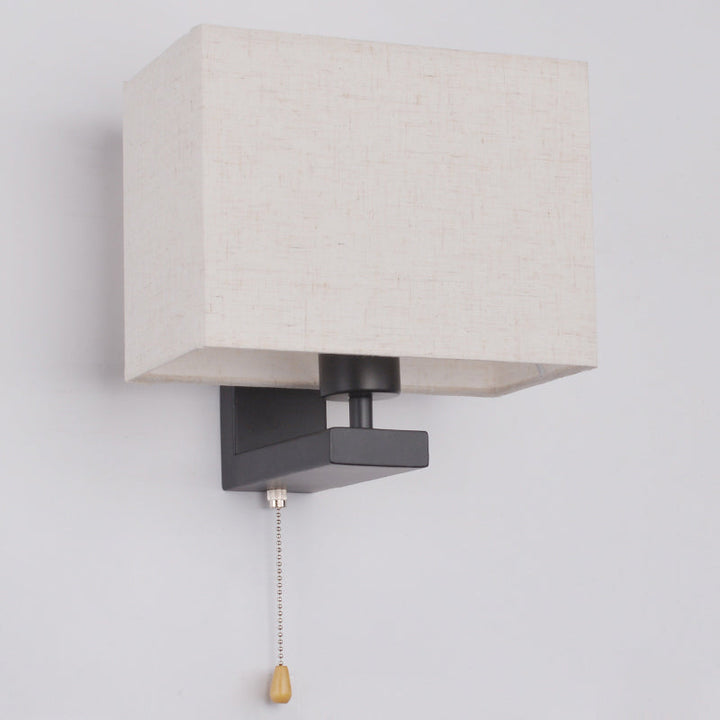 Lisslune | Fabric Rectangular Wall Lamp Simple Style 1 Bulb Beige Wall Light for Nightstand