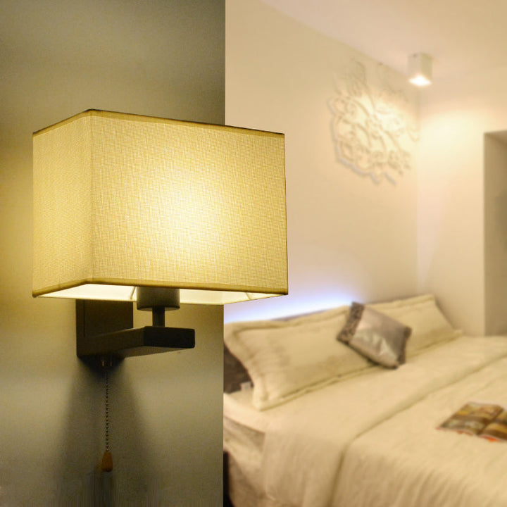 Lisslune | Fabric Rectangular Wall Lamp Simple Style 1 Bulb Beige Wall Light for Nightstand