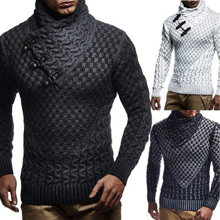 Men's knitted sweater with innovative high collar and textured pattern Lisslune