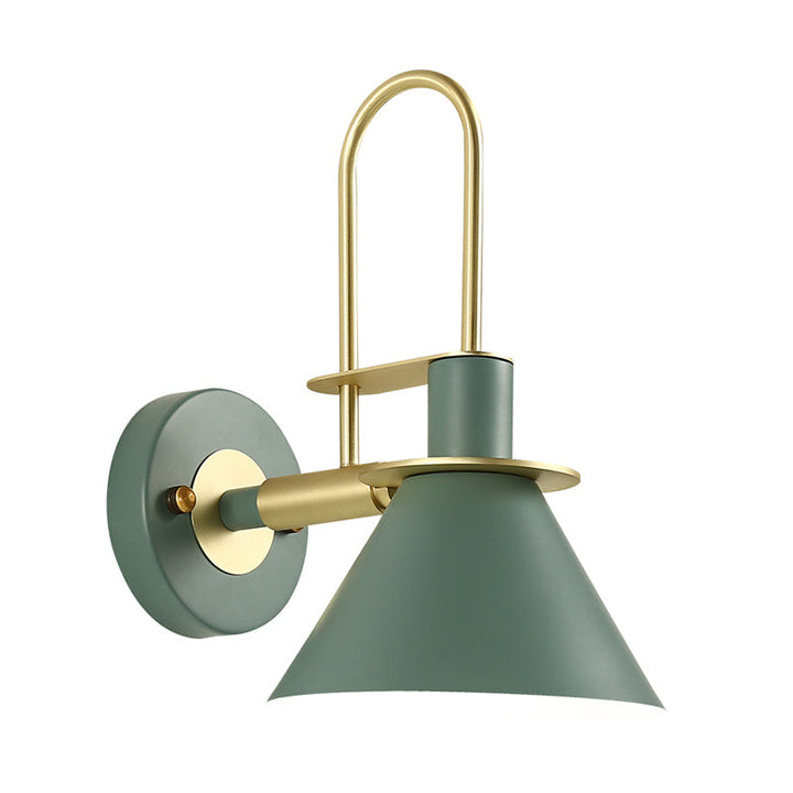Skørter | Modern Metal Cone Wall Lamp 1-Bulb Wall Light Fixture with Arc Arm in Brass