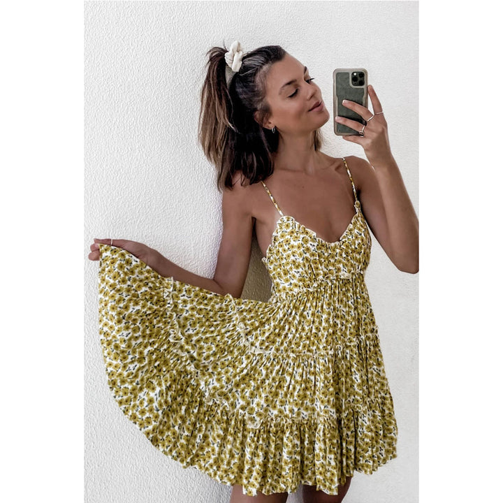 Women's Summer Ruffled Dress with Adjustable Straps and Flowing Cut