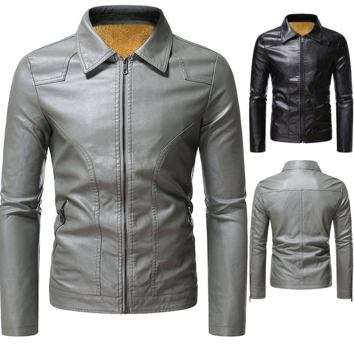 Men's Elegant Synthetic Leather Jacket with Warm Lining Lisslune