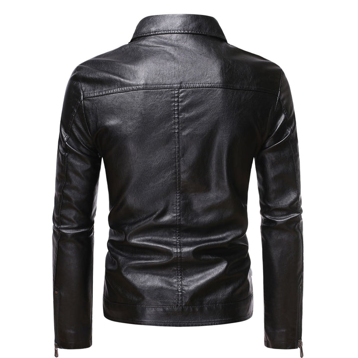 Men's Fashionable Synthetic Leather Jacket with Textured Design and Asymmetric Zipper Lisslune