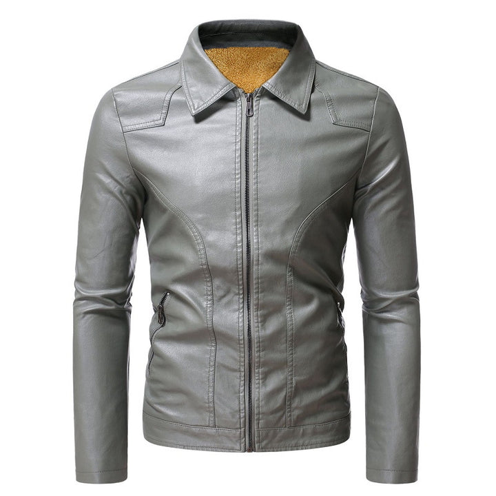 Men's Elegant Synthetic Leather Jacket with Warm Lining Lisslune