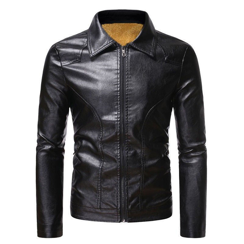Men's Elegant Synthetic Leather Jacket with Warm Lining Lisslune
