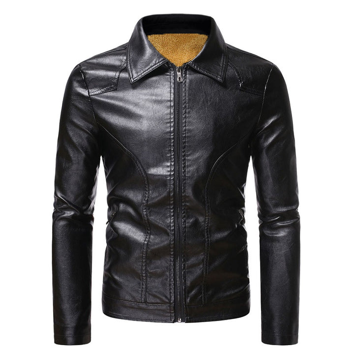 Men's Elegant Synthetic Leather Jacket with Warm Lining Lisslune