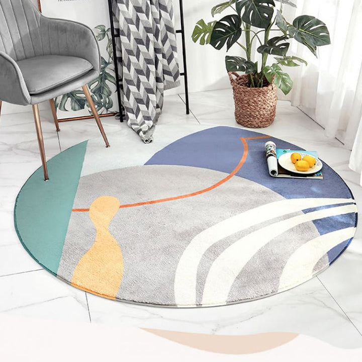 Lisslune | Modern Living Room Rug Multicolor Color Block Indoor Rug Synthetic Non-Slip Stain Resistant Rug