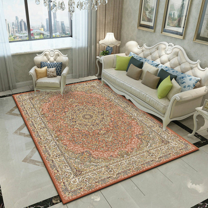 Lisslune | Nostalgia Floral Printed Rug Multicolor Synthetic Indoor Rug Non-Slip Backing Washable Rug for the Living Room