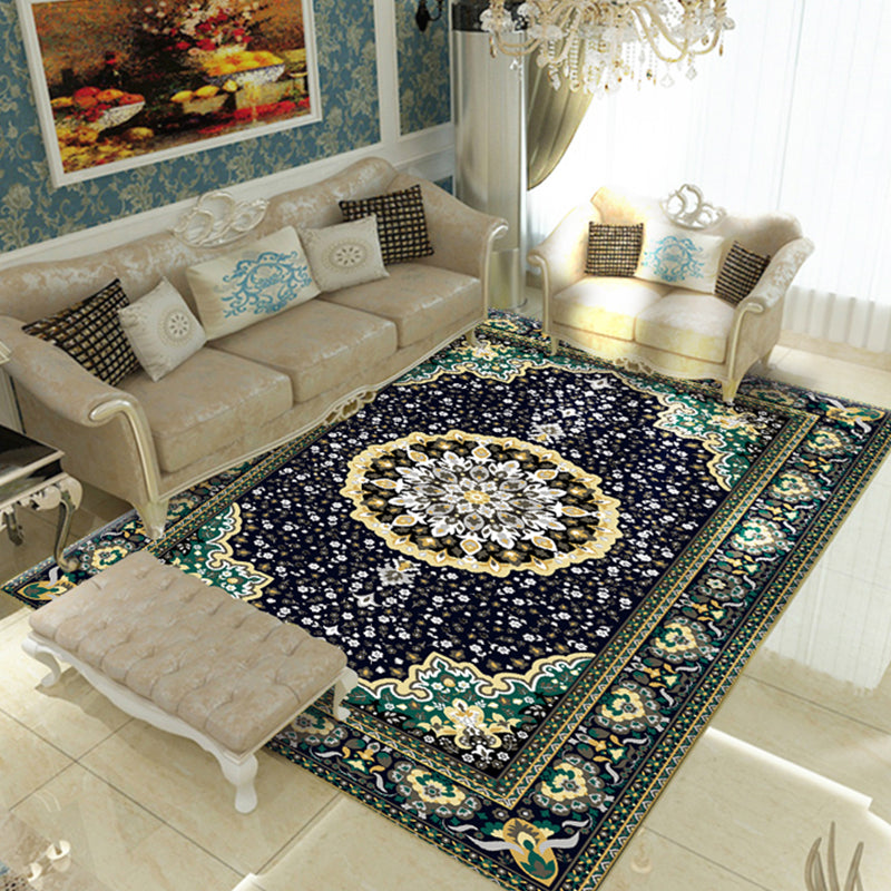 Lisslune | Nostalgia Floral Printed Rug Multicolor Synthetic Indoor Rug Non-Slip Backing Washable Rug for the Living Room