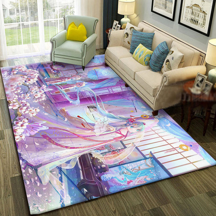 Lisslune | Multicolor Living Room Rug Trendy Floral Print Indoor Carpet Cotton Blend Easy Care Pet Friendly Rug