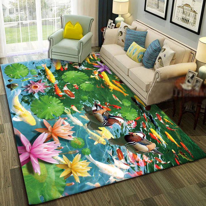 Lisslune | Multicolor Living Room Rug Trendy Floral Print Indoor Carpet Cotton Blend Easy Care Pet Friendly Rug