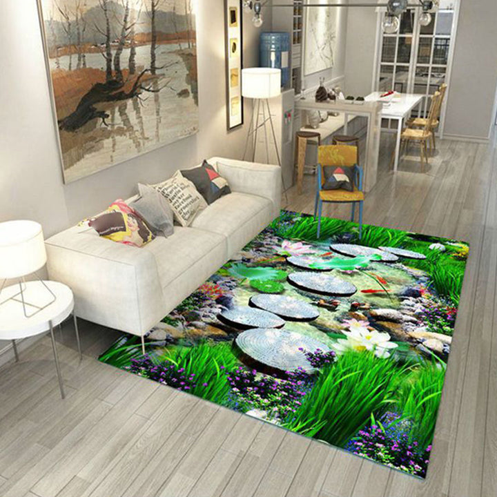 Lisslune | Multicolored floral print rug made of cotton blend Scandinavian rug Pet friendly Machine washable rug for parlor