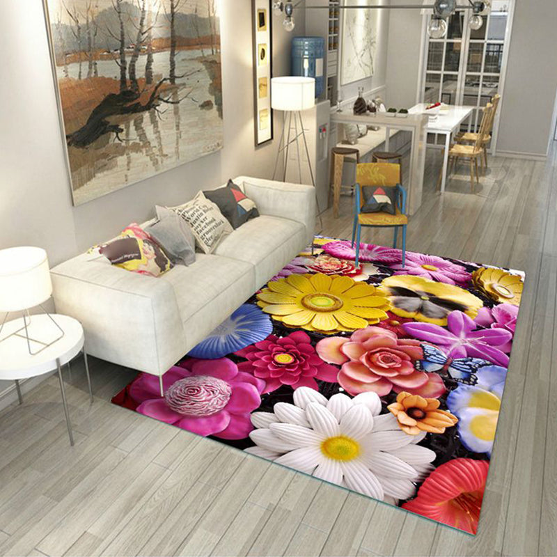 Lisslune | Multicolored floral print rug made of cotton blend Scandinavian rug Pet friendly Machine washable rug for parlor