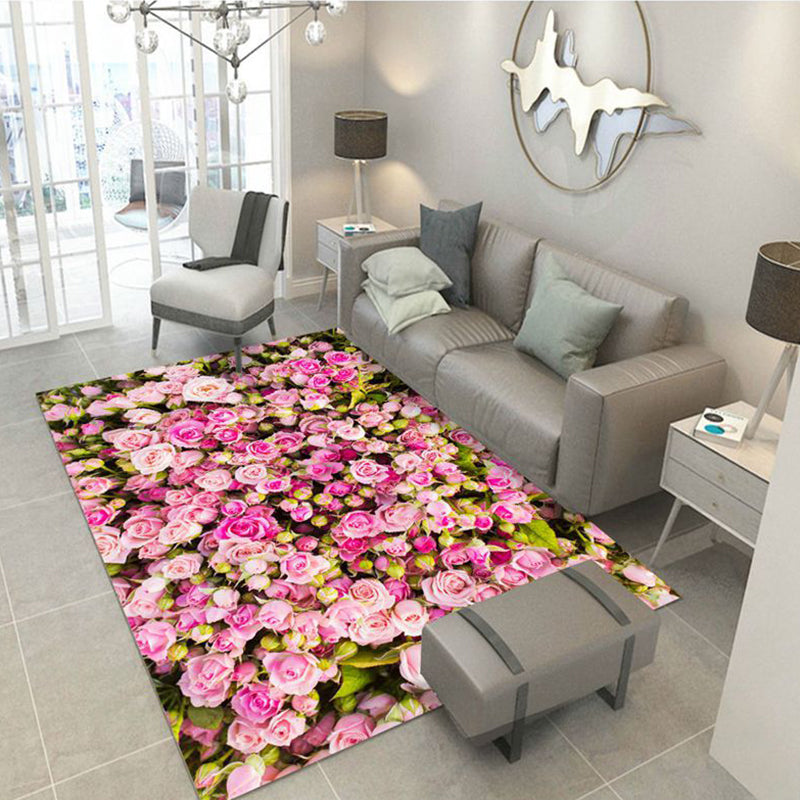 Lisslune | Multicolored floral print rug made of cotton blend Scandinavian rug Pet friendly Machine washable rug for parlor