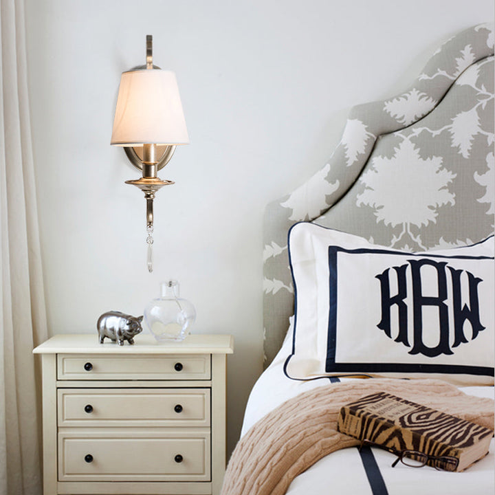 Skørter | Tapered Bedroom Wall Lamp Fixture Rustic Metal and Fabric 1/2 Light Golden Wall Lamp