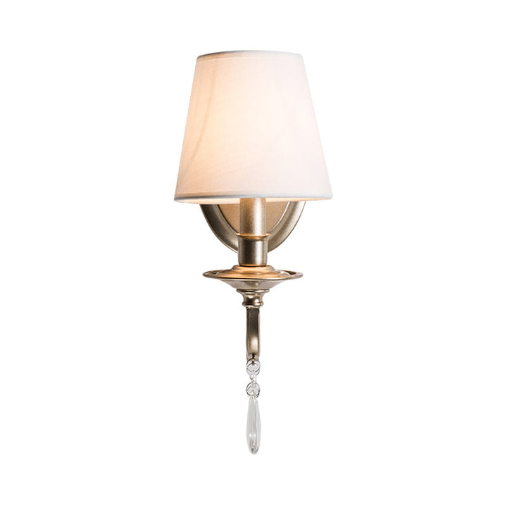 Skørter | Tapered Bedroom Wall Lamp Fixture Rustic Metal and Fabric 1/2 Light Golden Wall Lamp