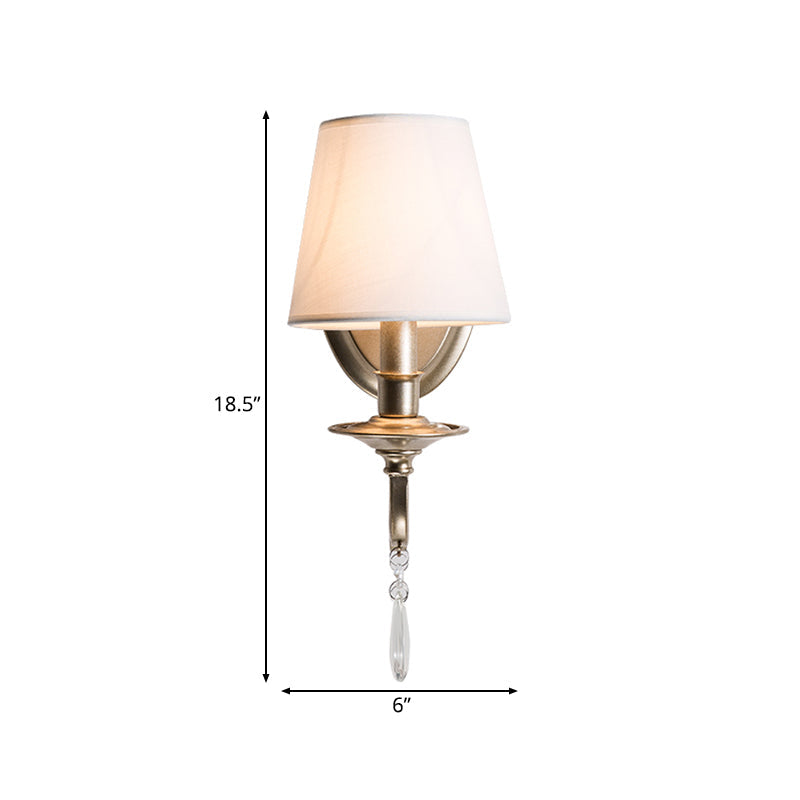 Skørter | Tapered Bedroom Wall Lamp Fixture Rustic Metal and Fabric 1/2 Light Golden Wall Lamp