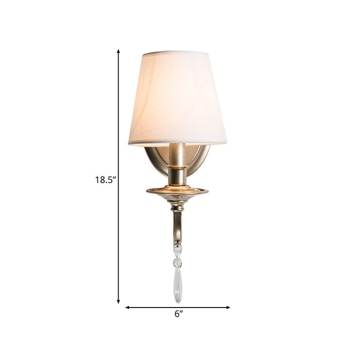 Skørter | Tapered Bedroom Wall Lamp Fixture Rustic Metal and Fabric 1/2 Light Golden Wall Lamp